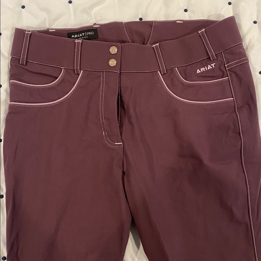 Ariat Dark Purple Riding Pants with White Stitching